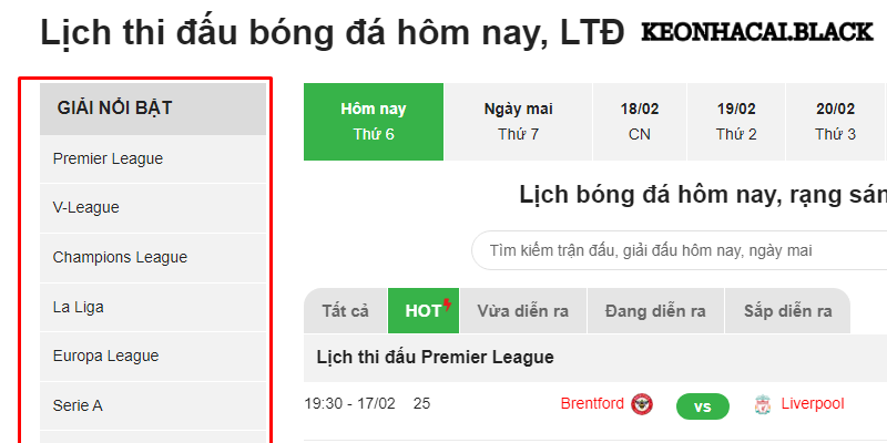 Chuyên mục cập nhật từng dữ liệu liên quan đến thời gian thi đấu 