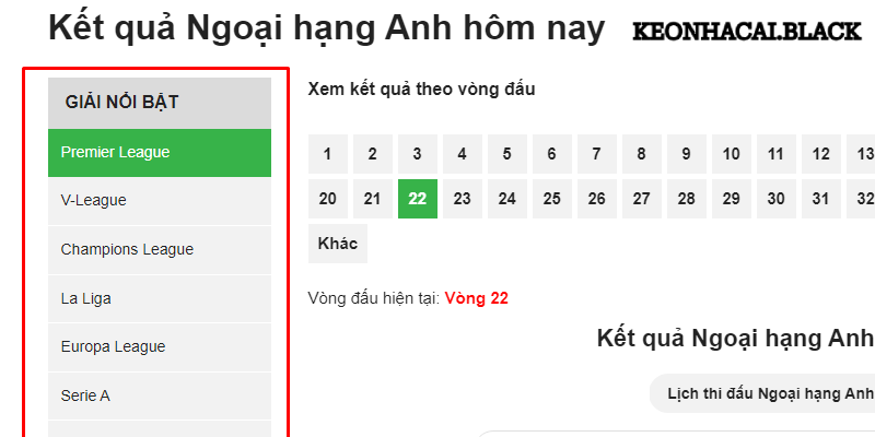 Hướng dẫn xem kết quả bóng đá online tại KEONHACAI