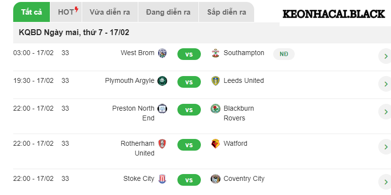 KEONHACAI  cập nhật đủ thông tin giải đấu, vòng thi đấu